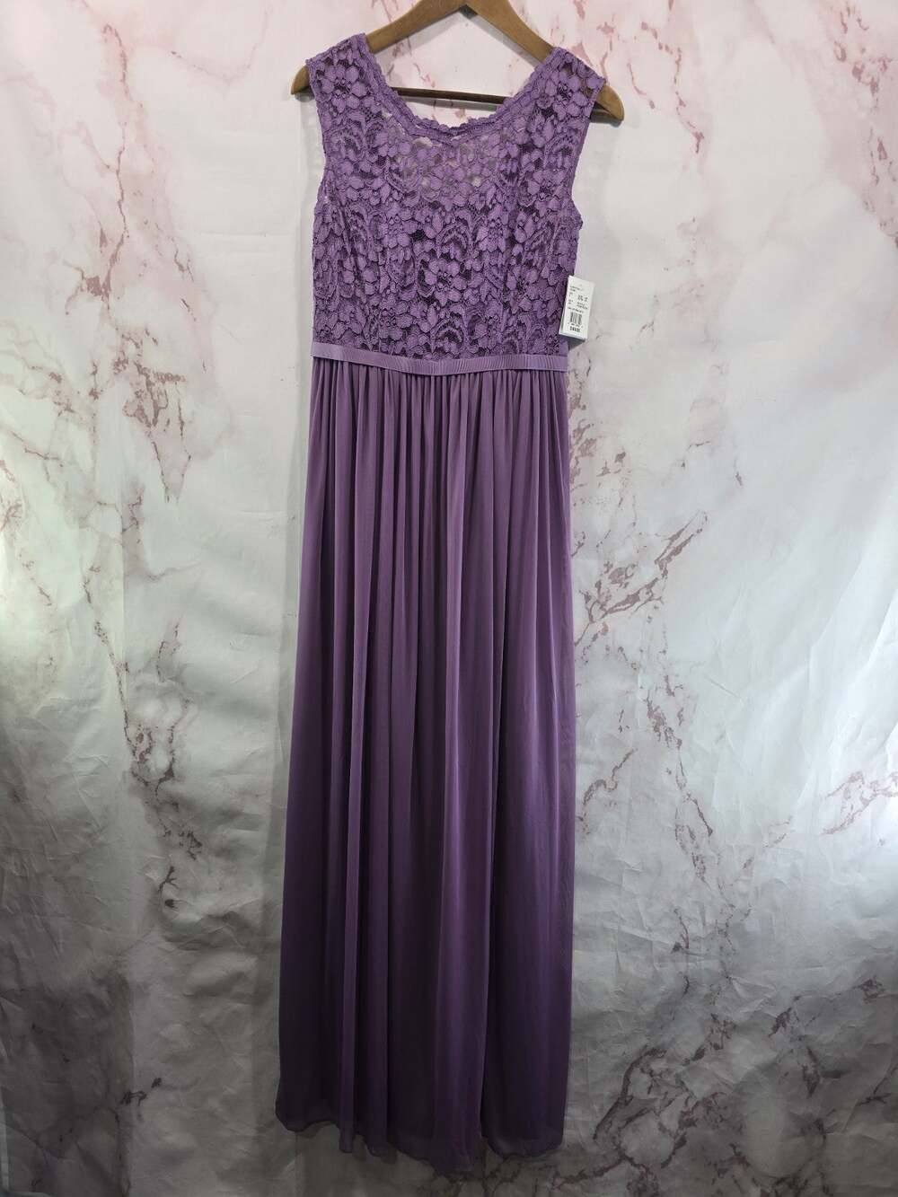 Davids Bridal Dress Womens 6 Small Purple Lilac Lavender Lace Maxi Gown Ribbon
